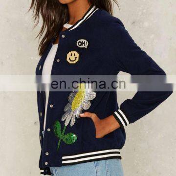 2016 Women Hot Sale Sequin Jacket Women Bomber Autumn Outwear China Wholesale Clothing for Women Polyester Navy Blazer photo-3