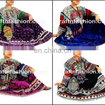 Gypsy Afghani Tassel dress- Handmade Balochi Tribal Ethnic Dress - kuchi Indian traditional With Tassel