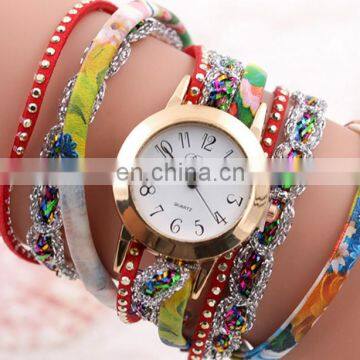 fashion printed leather Bracelet watch golden Quartz watch leather bracelets women leather bracelet watch gifts for her