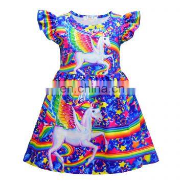 A0180# Girls Dress 2020 Summer Cotton Unicorn Print Clothes Kids Dress photo-2