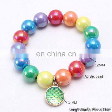 Kids Rainbow Bracelet Girl Colorful Beads Bracelet With Scale Alloy Pendants 10Colors Gift photo-3