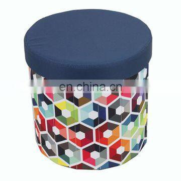 RTS Factory wholesale modern good quality beautiful fabric round folding storage ottoman stool for living room