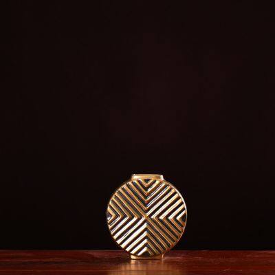 Light Luxury Glaze Large Black Gold Flat Ceramic Flower Vase For Coffee Shop Decor photo-3