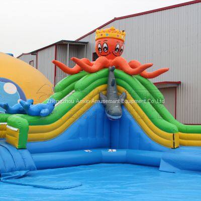 colorful outdoor equipments jumping castle with slide and commercial kids playground