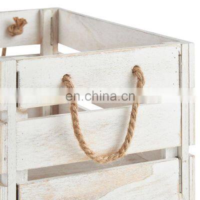 Rustic White-Washed Wooden Storage Crates With Jute Rope Handles photo-2
