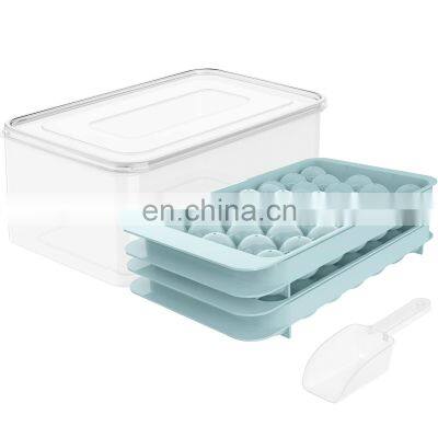 Easy Release Round Ice Cube Tray with Lid Ice Ball Maker Mold with 1 Ice Bucket 1 Scoop for Freezer BPA Free