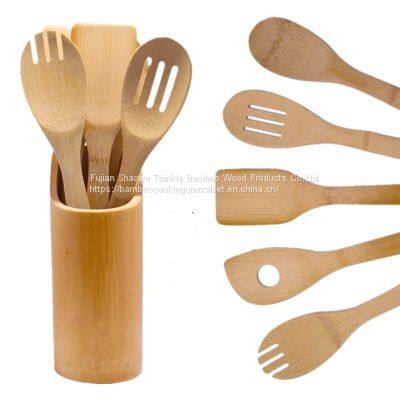 Bamboo kitchen utensil set wholesale 6pcs bamboo utensils spatula spoon set