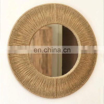 HOT Sale Single Round Knitted Jute Rope Mirror Wall Decoration Bohemian High Quality Cheap Wholesale