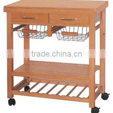 Pine kitchen trolley with wheels