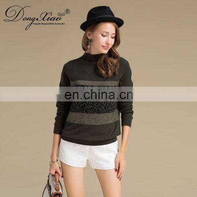 Women's Preppy Style Jacquard Leopard Knitted Cashmere Sweater O-Neck With Autumn Style ODM Supply for Winter Season photo-4