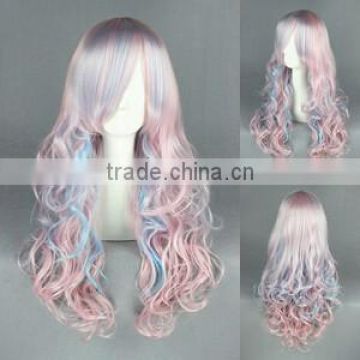 High Quality 70cm Long Wave Beautiful Lolita Wig Color Mixed Synthetic Anime Cosplay Hair Wig Party Wig