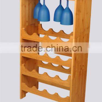 Bamboo 3-Tier Stackable Wine Rack with Glass Hanger, 16-Bottle Display Rack