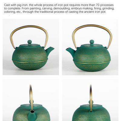 Personalized Golden Green Teaware Chinese Enamel Tea Sets Japanese Tetsubin Tea Kettle Cast Iron Teapot