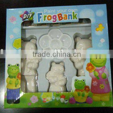FROGS CERAMIC PAINT DIY 6 COLORS 5ML PER COLOR WITH 3 CERAMIC FROGS A BRUSH AND PALETTE