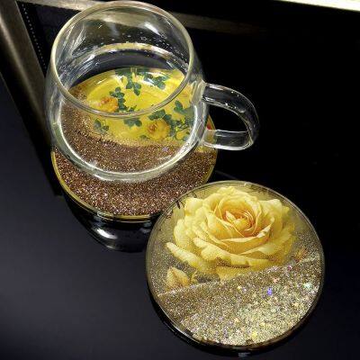 Customizable Acrylic Silicone Liquid Waterfall Quicksand Glitter Coffee Coaster Cup Mat Make Your Own Design-Sparkle Mats Pads photo-4