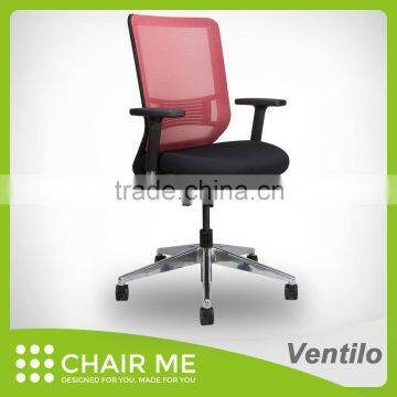 Ventilo office chair, red mesh chair, black bracket, adjustable seat, armrest, lumbar, aluminum base