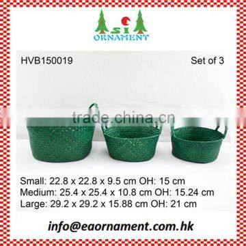 Set of 3 pcs round shape with handles straw basket