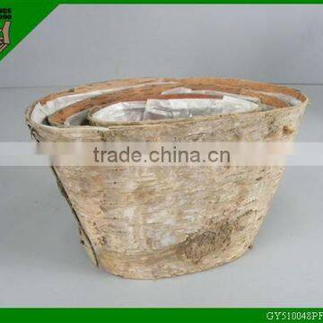 Birch Bark Planter Oval Wooden Flower Pot With Plastic Lining