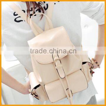 New Stylish Solid Color Women School PU Leather Backpack photo-2