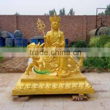 Bronze Tang Monk sitting on tiger sculpture