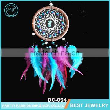 Beautiful Color Chicken Feather PU Leather Enwind Fashion Net Wood Beads and Rhinestone Dream Catcher