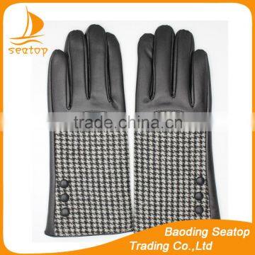 2016 wholesale ladies fashion leather-cloth patched swallow gird gloves