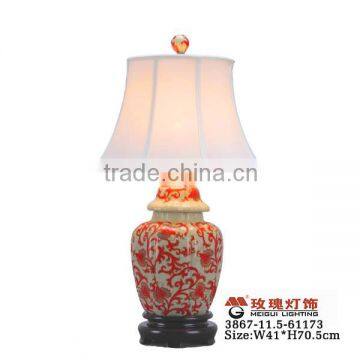 white lampshade and hand ceramic lamp