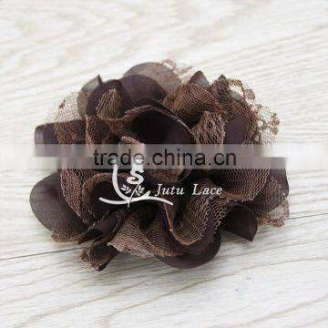 3.75 Inch Chiffon Lace Flower in Pink - Solid Chiffon Flower With Lace- Flower Head for Headbands and DIY Hair Accessories photo-5