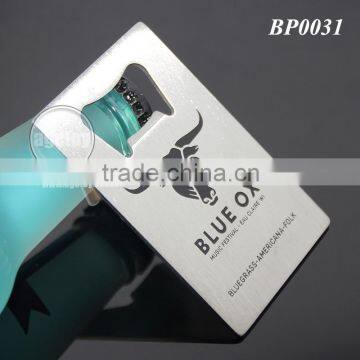 Rectangle Credit Card Shaped Stainless Steel Promotion Metal Business Card Shaped Print Bull Custom Bottle Opener