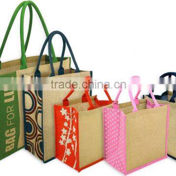 Jute Beach Bag/ Wedding Gift Tote Bag/ Wooden Handle Jute Tote Bag