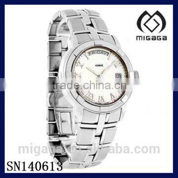 Mens brushed-polished steel chain watch*MOP Day/Date Swiss Automatic Watch for men