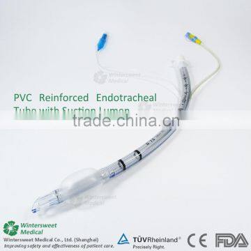 Reinforced spray wire endotracheal tube with suction lumen