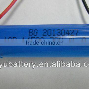 3.7V Li-ion ICR 14500 rechargeable battery with 800mAh/700mAh