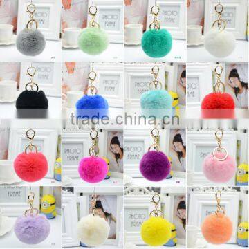 Cute Rabbit Fur Ball Keychain Bag Plush Car Key Ring Car Key Pendant