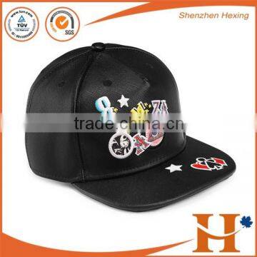 2016 High Quality Embroidered Black Leather Strapback Hat Blank Embroided 5 Panel photo-4