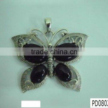 SGJGEMS PD08024BO Black Fashion Butterfly Designed Sterling Sliver Pendants for Female Natural Gemstone Necklace