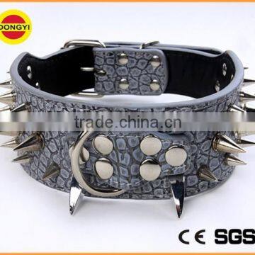 powerful large spiked leather dog collar with various colors and prints