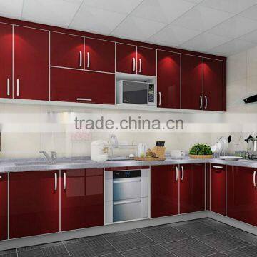 China professional manufacturer L shaped red kitchen cabinet