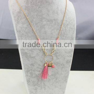 2015 Newest Long Tassel Pink Natural Stone Pendant Necklace photo-3