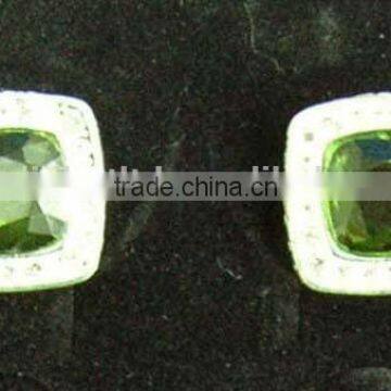 Trendy metal silver square with green crystal earrings ,Customized Colors or LOGO and OEM design accept