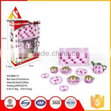 Pink flower pattern full tea set cheap girls toy