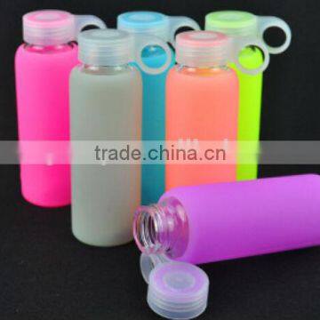 Borosilicate Glass bottle,silicone protect drinking bottle, Glass bottle with silicone sleeve