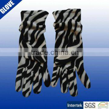 Pretty printed zebra pattern soft winter polar fleece gloves