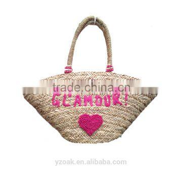 Shell sea grass pink heart natural basket,natural beach bag