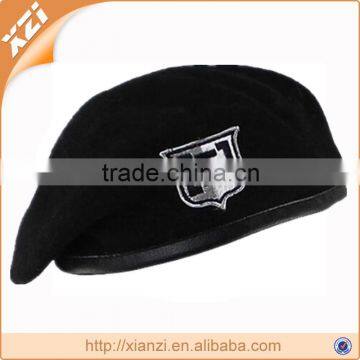 Military uniform black wool berets with genuine leather pipe berets factory