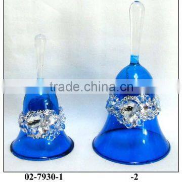 Decorative Blue Glass Bell with Diamonds and Clear Top