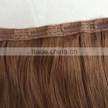 Quad weft clip in human hair extension with lace on top and 4 wefts sewn together