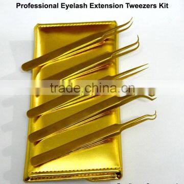 Gold Matching Eyelash Extension Tweezers In Magnetic Case / Get Customized Designed Lash Tweezers Kits From ZONA PAKISTAN