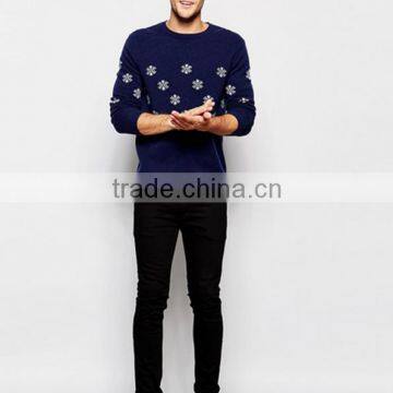 Lambswool men Christmas Jumper with Snowflakes pattern, men fashion high neck sweater pullover