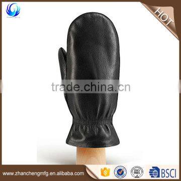 Plain style mens fur lined black sheepskin mitten leather gloves manufacturers